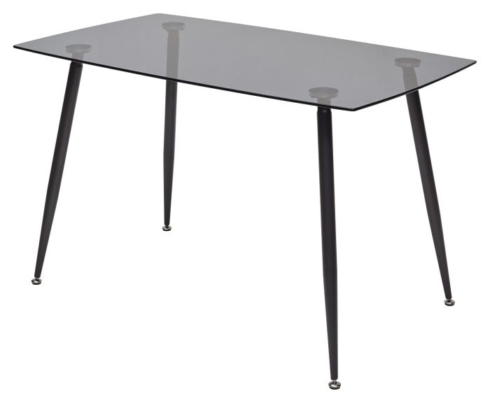 M-city RON 60156 table, grey metal, smoky grey glass