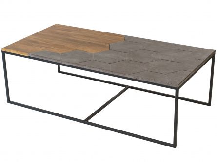 Kitsch coffee table 005016, American oak color, gray concrete, lmdf materials, metal