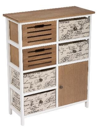 Chest of drawers HX-301z, white wood, table top. brown