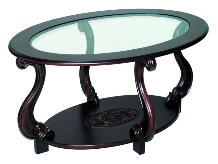 Coffee table Ovation 000147, dark brown color, materials beech, glass, mdf, oak veneer