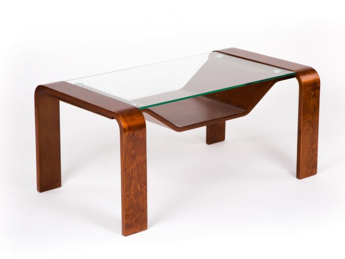 Coffee table Huron 000480, cherry color, materials glass, veneer