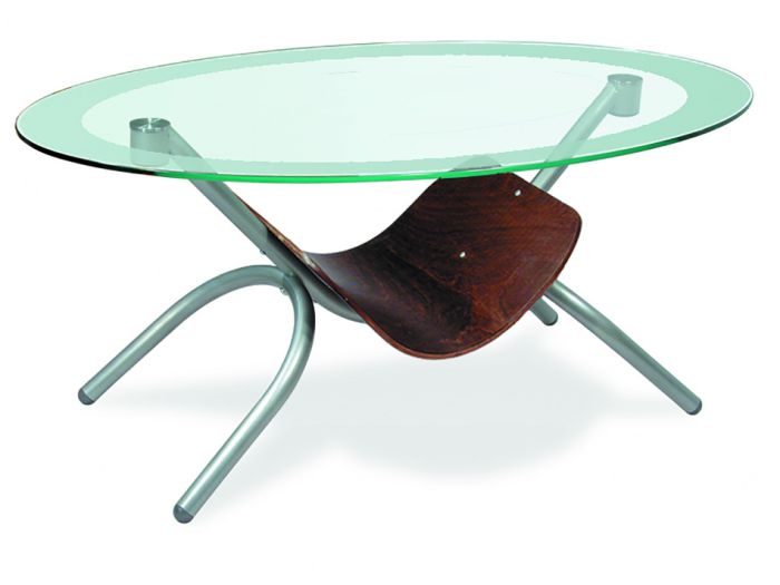 Coffee table Duo 000659, metallic color, materials glass, metal, veneer